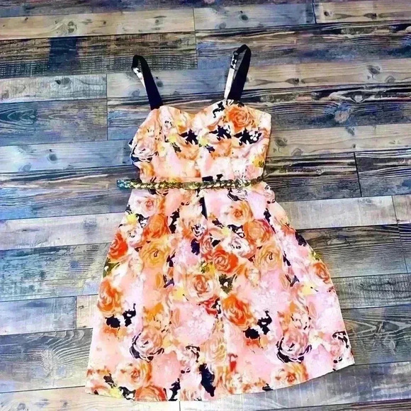 Candies floral dress with gold belt size 3 - Picture 1 of 6
